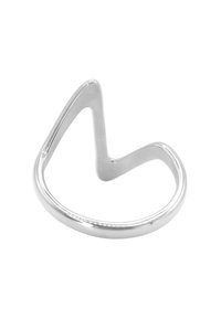 Silberner Ring aus Metall mit einem gewellten, Zickzack-Design. Glatte Oberfläche und polierte Ausführung, mit einem offenen Design ohne zusätzliche Verzierungen.