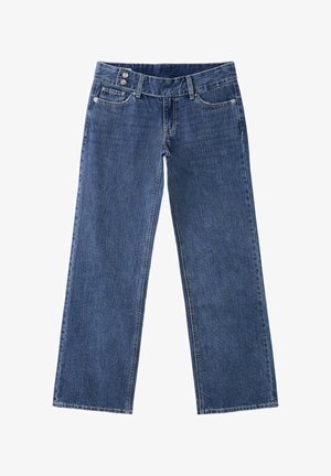Stradivarius, LOW-RISE STRAIGHT-LEG JEANS WITH HAMMER WAISTBAND 01406631 - Jean droit - mottled dark blue