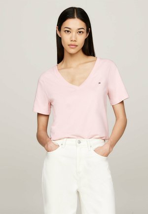 Tommy Hilfiger FLAG EMBROIDERY V NECK  - T-shirt basique - delicate pink