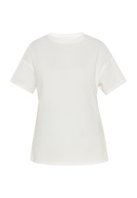 T-shirt bianco a maniche corte realizzato in tessuto morbido, con collo rotondo classico e una vestibilità rilassata. Nessun motivo o grafica visibili.
