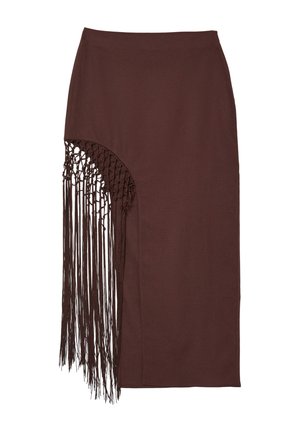 LUNGA SPACCO FRANGE - Jupe crayon - marrone chiaro
