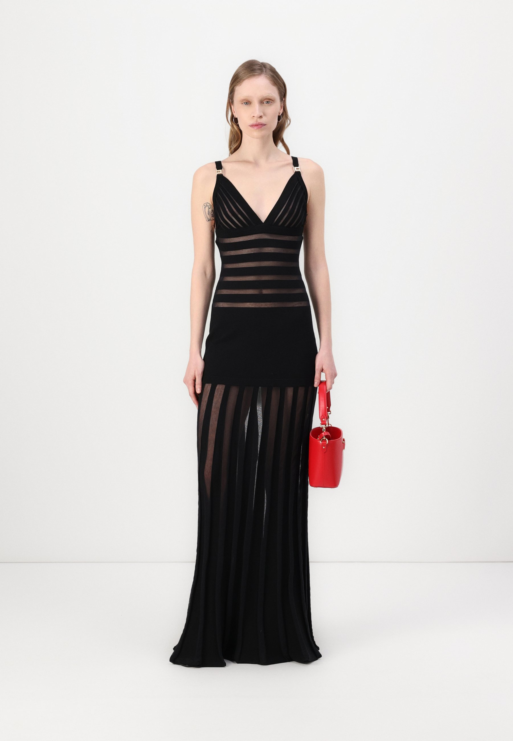 【ELISABETTA FRANCHI】Vネック フレアドレス ELISABETTA FRANCHI】Vネック フリル ドレス