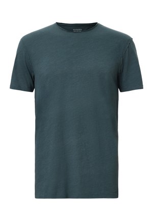 Mörk teal kortärmad T-shirt gjord av mjukt tyg, med en klassisk rund halsringning och rak fåll med minimala sömnadsdetaljer.