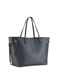 Borsa tote blu navy in materiale sintetico testurizzato con un motivo ripetuto, due manici robusti e una chiusura con coulisse con accenti in metallo rotondi.