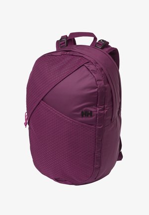 Diep paarse rugzak met gestructureerde voorvakken, gewatteerde bandjes, draaghendel en zwart "HH"-logo in het midden aan de voorkant.