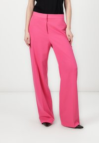 Roze wijde pantalon gemaakt van gladde stof, met een hoge tailleband, plooien aan de voorkant en een op maat gemaakte silhouet voor een elegante uitstraling.