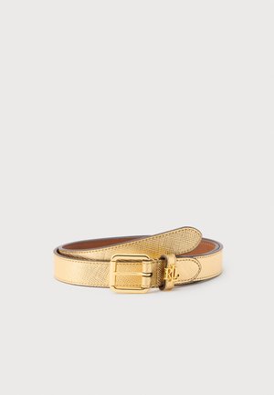 Lauren Ralph Lauren, LOGO-KEEPER METALLIC LEATHER SKINNY BELT - Curea - modern gold-coloured