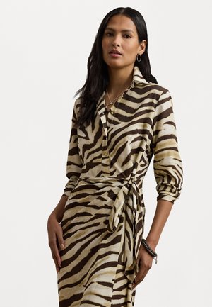 Lauren Ralph Lauren Zebra Print Tie Front Crepe Shirtdress - Paitamekko - cream/brown