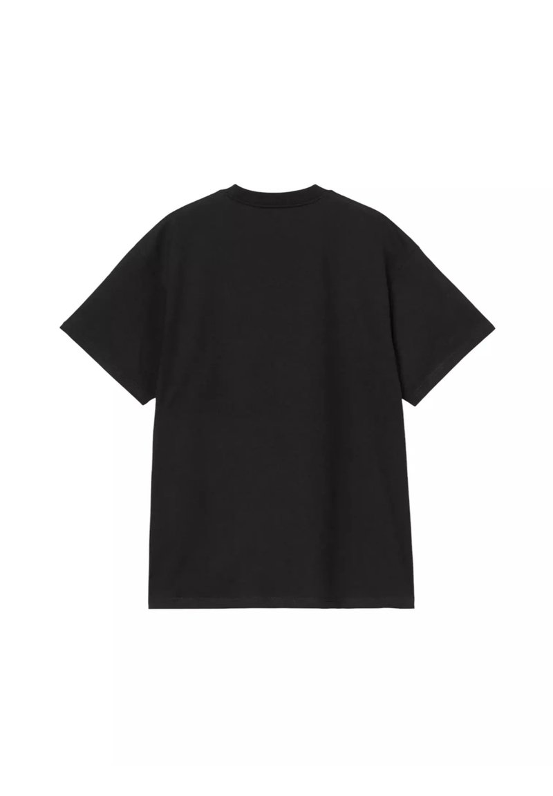 Schwarzes T-Shirt mit kurzen Ärmeln und Rundhalsausschnitt, von hinten gezeigt, schlicht ohne sichtbare Logos oder Designs.