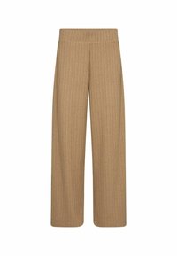 Beige weite Hosen mit einem strukturierten Rippenmuster, ausgestattet mit einem elastischen Bund für Komfort und einem lässigen Schnitt.
