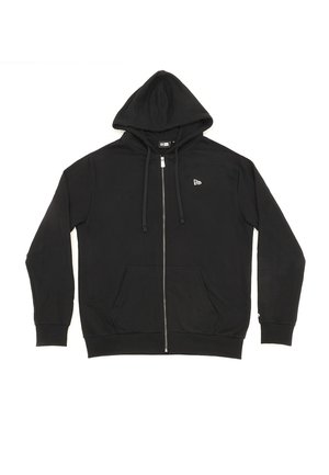 Haut à zip noir en tissu mélangé coton. Comprend une poche avant, des cordons de serrage et un petit logo sur la poitrine. Texture douce.