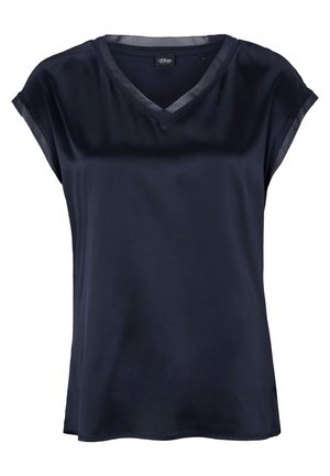 Blouse courte en satin bleu marine foncé avec col en V et un léger éclat, fabriquée par s.Oliver Black Label.