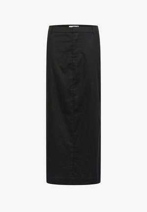 Musta pikkulonkku seeliku, mis on valmistatud tekstureeritud kangast, esitleb sirget siluetti, keskmise kõrgusega vöökohta ja minimalismi, ilma nähtavate kaunistusteta.