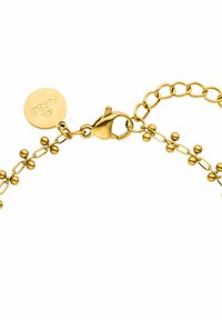 Goldfarbener Kettenarmband mit runden Perlenakzenten, ausgestattet mit einem Karabinerverschluss und einem runden Anhänger, der mit "Purellet" graviert ist. Ketten variieren in der Länge.