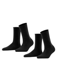 Black cotton socks, plain design, four pairs displayed. Each has a smooth texture, a seamless toe, and a ribbed cuff for comfort.