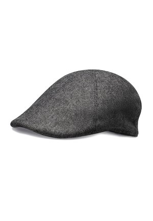 Gray textured flat cap with a curved peak, structured panels, and a smooth, rounded crown, displayed on a white background.
