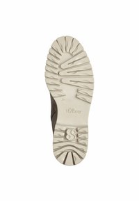 Suela de goma beige claro con patrón de banda de rodadura distintivo y marca. Talla de calzado 37 marcada en el lateral. Diseño robusto y texturizado.