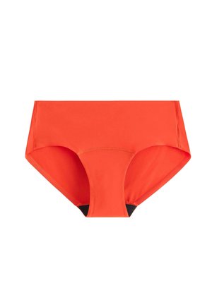 Helderoranje naadloos damesondergoed met hoog uitgesneden beenopeningen en een glad, rekbaar stofontwerp.