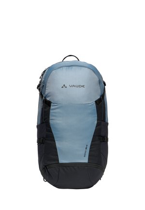 Zaino da escursionismo Vaude Wizard 30+4 blu e nero con scomparti multipli e maniglia superiore.