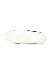 Sneaker zool met een witte rubberen basis, voorzien van horizontale ribbels voor grip, en een gladde, ronde teenpartij in contrasterend donker materiaal.
