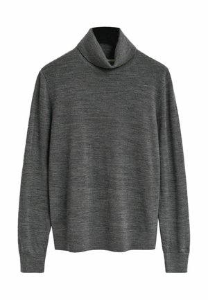 Grijze coltrui gemaakt van zachte brei-stof, met lange mouwen, een hoge hals en een relaxte pasvorm zonder zichtbare patronen of hardware.
