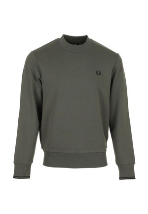 Felpa a maniche lunghe verde oliva con collo a giro e polsini e orlo a coste, con piccolo logo corona nero ricamato sul petto.