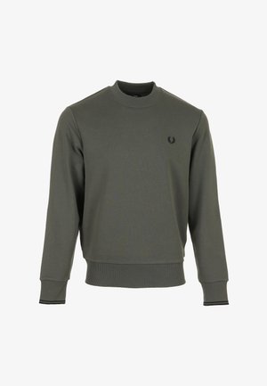 Felpa a maniche lunghe verde oliva con collo a giro e polsini e orlo a coste, con piccolo logo corona nero ricamato sul petto.