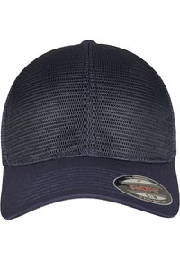 Cappello della marina con design a rete sulla corona, visiera liscia e dettaglio circolare del logo Flexfit sul lato. Tessuto leggero.
