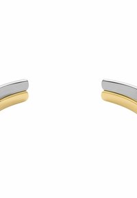 Zwei gebogene Armbandsegmente, eines aus Silber und eines aus Gold, mit glatten Oberflächen und einem nahtlosen Design. Keine zusätzlichen Verzierungen.