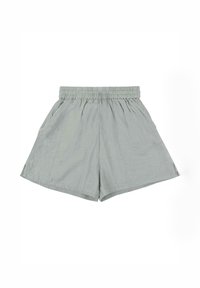 Hellgraue Shorts mit elastischem Bund und Seitentaschen, aus weichem, leichtem Stoff gefertigt.