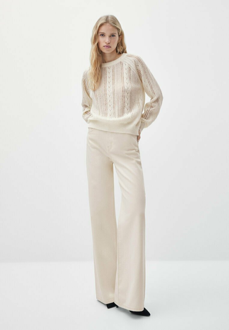 Donna 1N4Fh Massimo Dutti MIT HOHEM BUND UND WEITEM BEIN - Jeans a zampa - beige/bianco Donna 1N4Fh Massimo Dutti MIT HOHEM BUND UND WEITEM BEIN - Jeans a zampa - beige/bianco