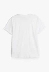 Hvid t-shirt, korte ærmer, rund hals, glat bomuldsstof, minimalistisk design, ingen grafik, enkel og plain.