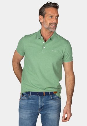 Polo shirt in lichtgroene katoen met korte mouwen, textuurstof en een contrasterende kraag. Bevat een klein logo op de borst.