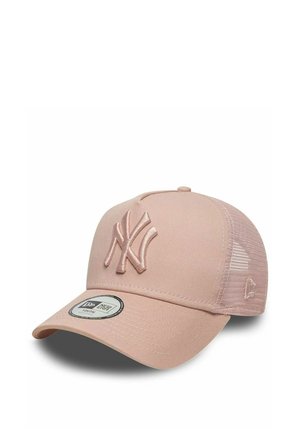Roze mesh New York Yankees baseballpet met gebogen klep en logo geborduurd op het voorpaneel.
