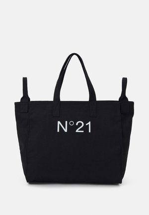 Sac cabas noir avec double poignée et logo blanc « N°21 » centré sur le devant, en tissu avec une forme rectangulaire structurée.