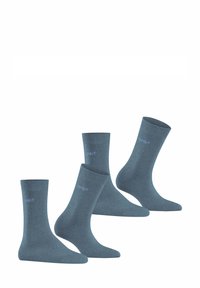 Baumwollmischsocken in einem gedämpften Blauton, mit einer glatten Textur und Logodetail. Enthält zwei Paar Crew-Socken und zwei Paar Knöchelsocken.