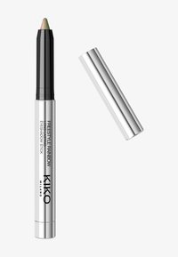 KIKO Milano Freestyle Rainbow Øyenskygge Stick i sølv, med en svart tupp og farger i grønt og rosa. Glatt, sylinderformet design.