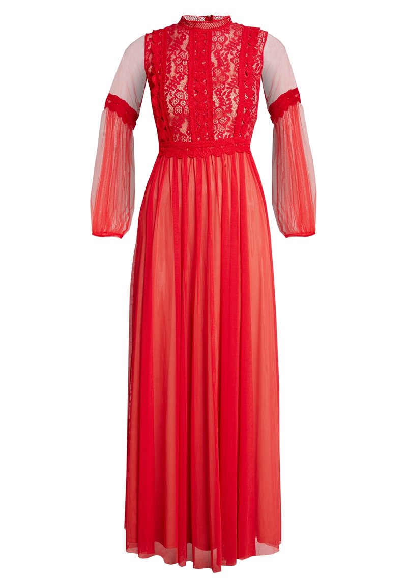 lace frill hem sleeveless plunge maxi dress ASTR the Label | Evelyn Lace Trim Tiered Ruffle Maxi Dress in Periwinkle Blue main image 1