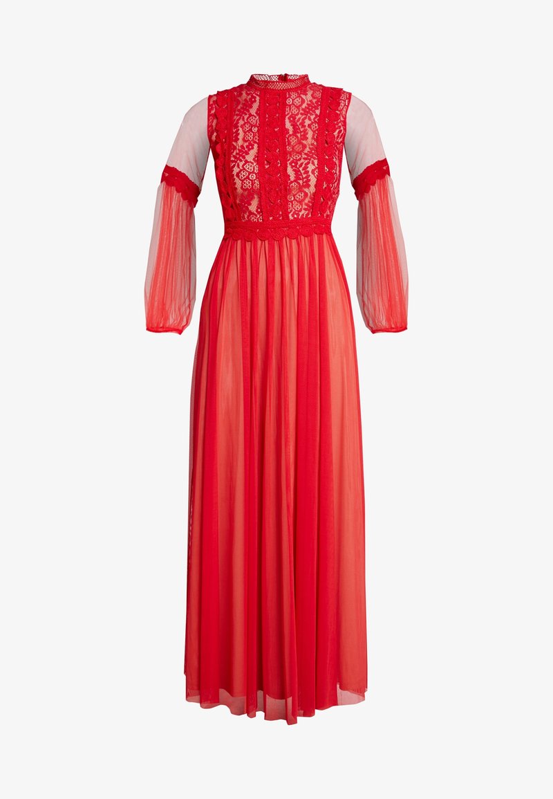 forever unique red lace dress Forever Unique Porsia Lace Applique Fishtail Maxi Dress (1.495 VEF) liked on Polyvore featuring dresses, gowns, long dresses, red, red evening dresses, long lace dress, lace evening gowns, lace gown y