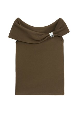 Massimo Dutti, OFF-THE-SHOULDER TOP WITH JEWEL DETAIL - T-shirts print - khaki