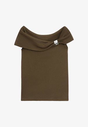 Massimo Dutti, OFF-THE-SHOULDER TOP WITH JEWEL DETAIL - T-shirts print - khaki