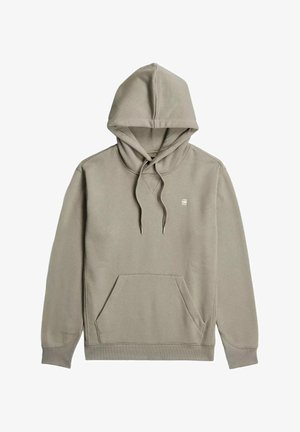 Sudadera con capucha en marrón claro, con bolsillo canguro delantero, capucha con cuerda, puños acanalados y pequeño logo blanco en el pecho izquierdo.