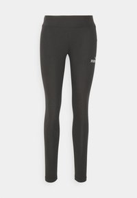 Leggings noirs ajustés Puma avec taille haute et petit logo blanc Puma sur le haut de la cuisse gauche.