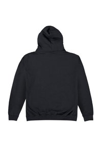 Felpa nera con cappuccio, maniche lunghe, polsini e orlo a coste, texture morbida e senza loghi o design visibili sul retro.