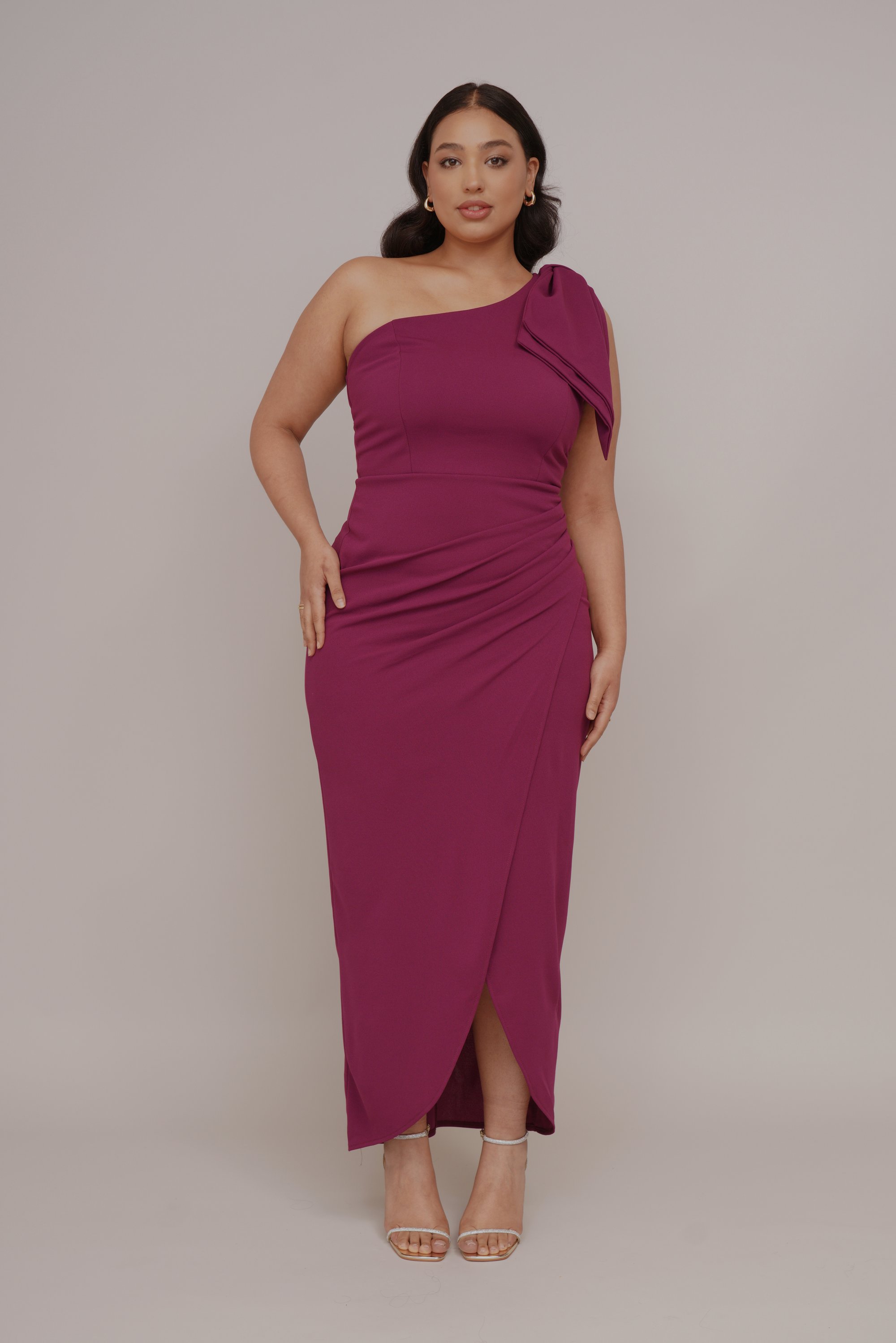 sunset colors bridesmaid dresses Long Sleeve Madison Maxi Dress in Chocolate Plum – Lace & Beads main image 1