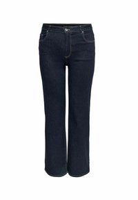 Tums tumši zili džinsi ar taisnu kāju dizainu, kas aprīkoti ar priekšējo pogu aizdari, piecām kabatām un kontrastējošiem šuvumiem.