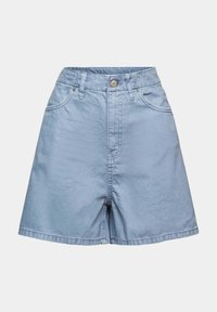 Lichtblauwe denimshorts met een hoge taille, voorzakken en een knoopsluiting. Soepele textuur en een recht uitgesneden ontwerp.