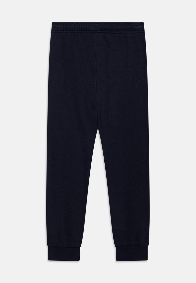 Pantalones de chándal azul marino fabricados con una tela suave, que cuentan con una cinturilla elástica y puños elásticos para un ajuste ceñido.