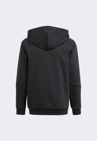 Sweat à capuche noir avec une texture lisse, doté de manches raglan et de poignets côtelés, conçu pour un ajustement confortable.
