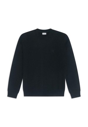 Námorně modrý svetr vyrobený z měkké tkaniny, s kulatým výstřihem a žebrovanými manžetami. Discretní logo na hrudi. Jednoduchý a klasický design.